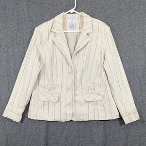 George Womens Plus Stretch Lined Pinstripe Blazer Beige Size 18W / 20W